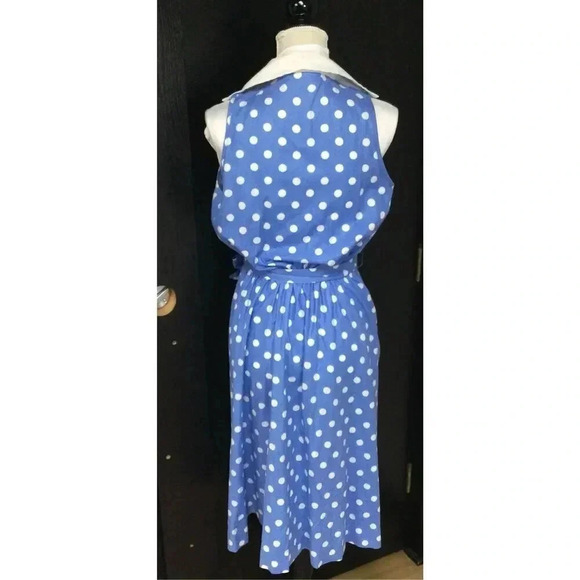 Vintage Komar Womens Blue White Polka Dot Sleeveless Tie Waist Wrap Dress Large - Picture 3 of 12